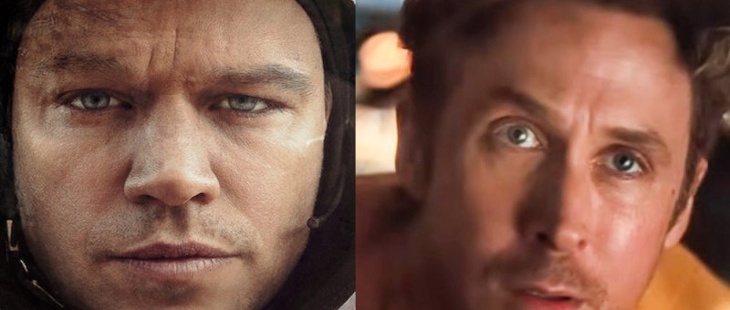 film stills of actors in the movie the martian and project hail mary
