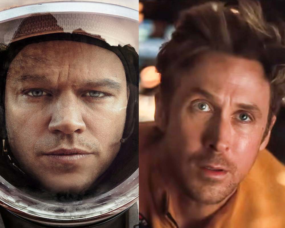 film stills of actors in the movie the martian and project hail mary